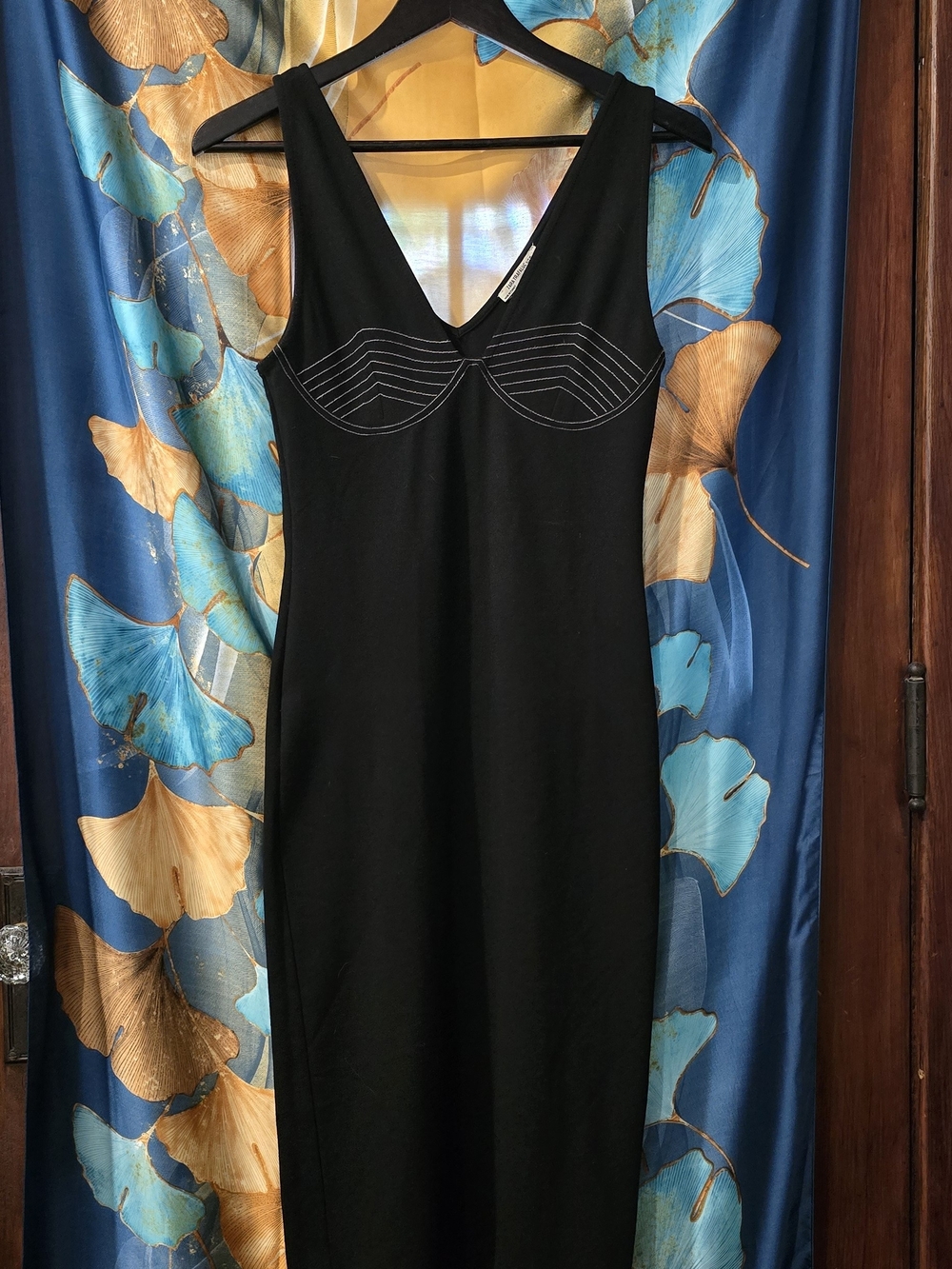 Zara Black Sleeveless Slip Dress with Contour Stitching